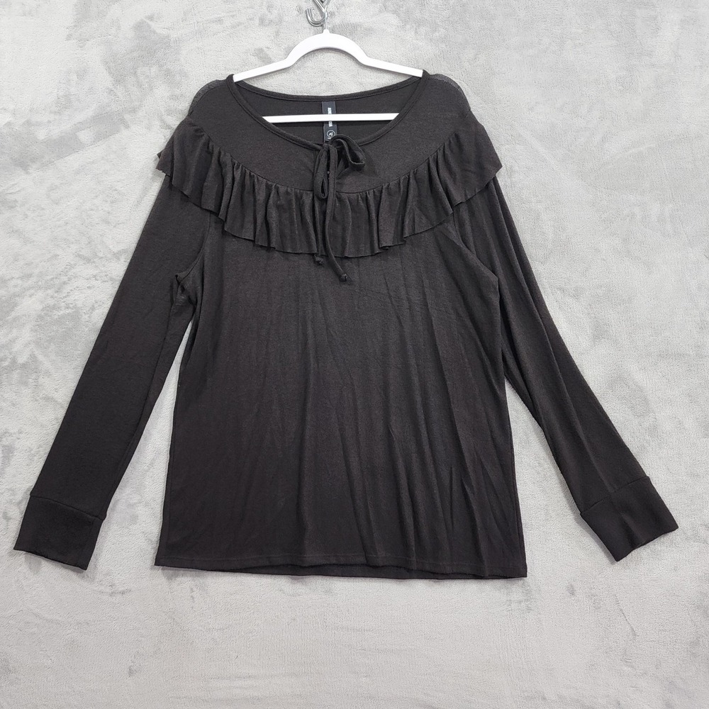 NEW Agnes & Dora Sweater Womens XL Black Ruffle Scoop Neck Long Sleeve Pullover
